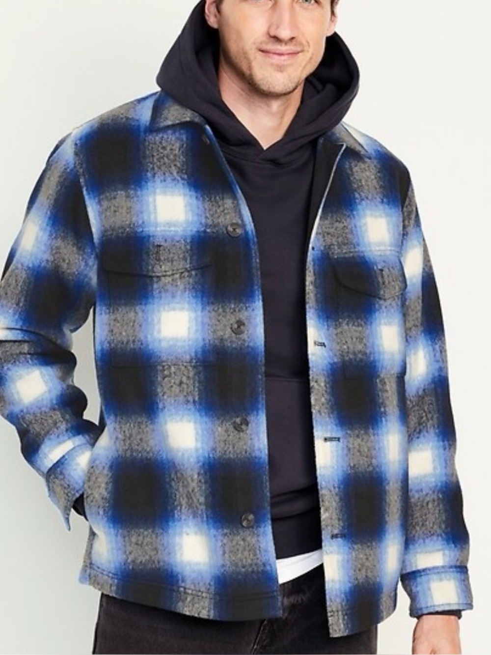 Oldnavy Shacket SIZE XL PLAID FLANNEL BLUE/BLACK -PREOWNED GREAT CONDITION